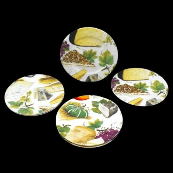 Vintage Godinger 1855 Email de Limoges Appetizer Plates Set of 6 Cheese Grapes - Picture 1 of 9